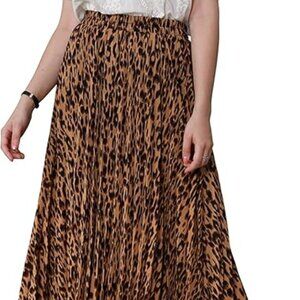 NWT Womens Chic Elastic High Waisted A Line Leopard Print Pleated Shirring